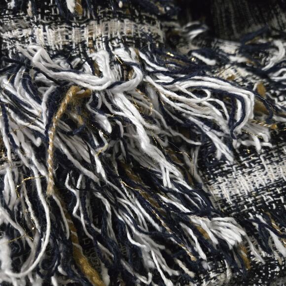 Zara Basic Fringe Tweed Coat Jacket Black White Metallic Thread Open Front Small - Picture 11 of 15